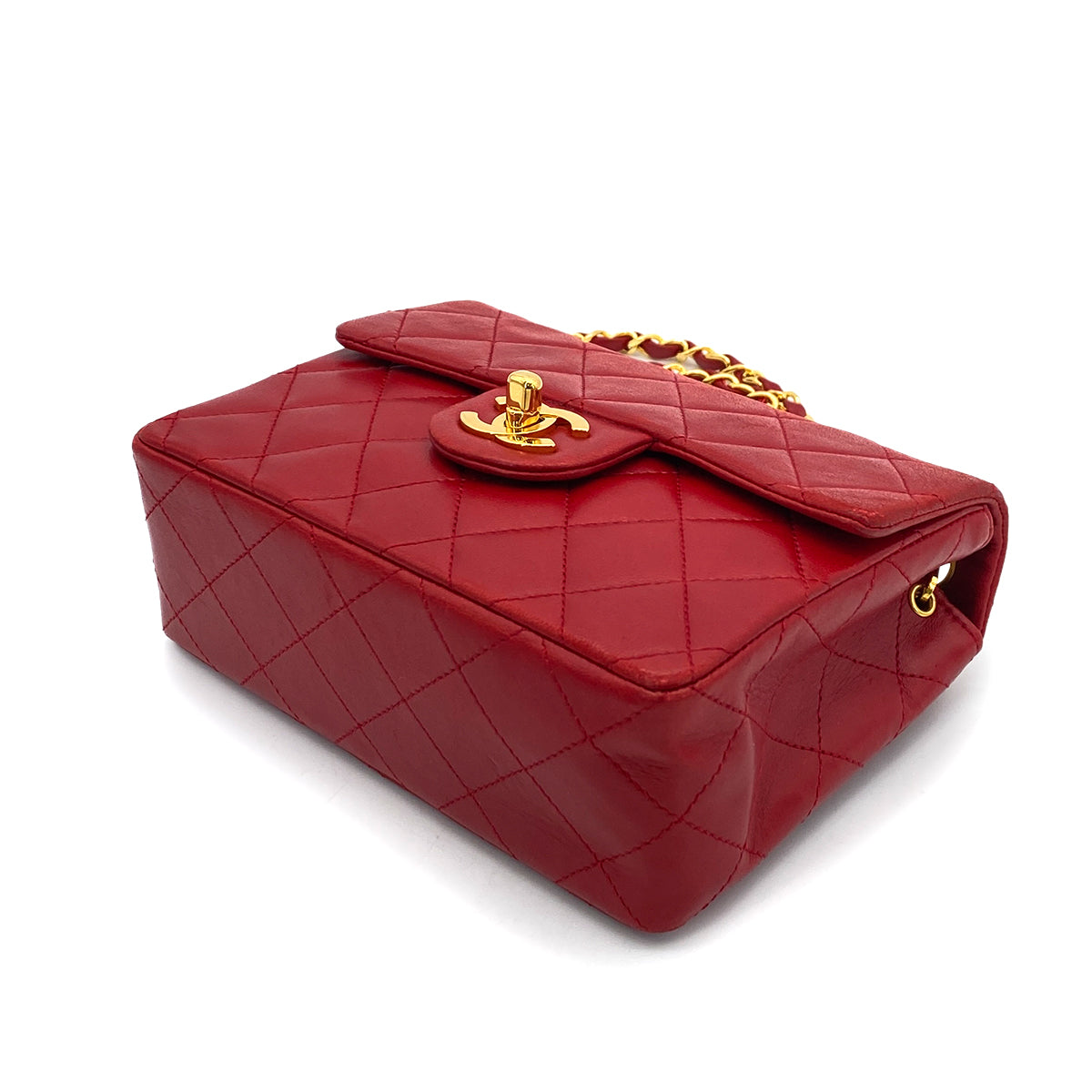 CHANEL VINTAGE MINI SQUARE 17 CHAIN SHOULDER BAG RED LAMB SKIN 90257293