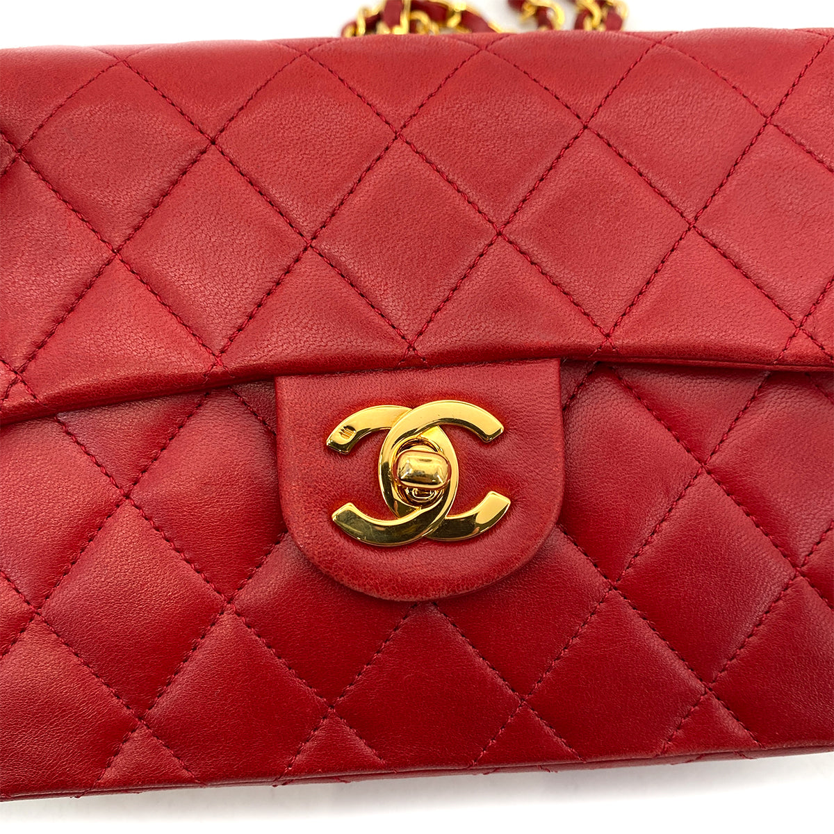 CHANEL VINTAGE MINI SQUARE 17 CHAIN SHOULDER BAG RED LAMB SKIN 90257293