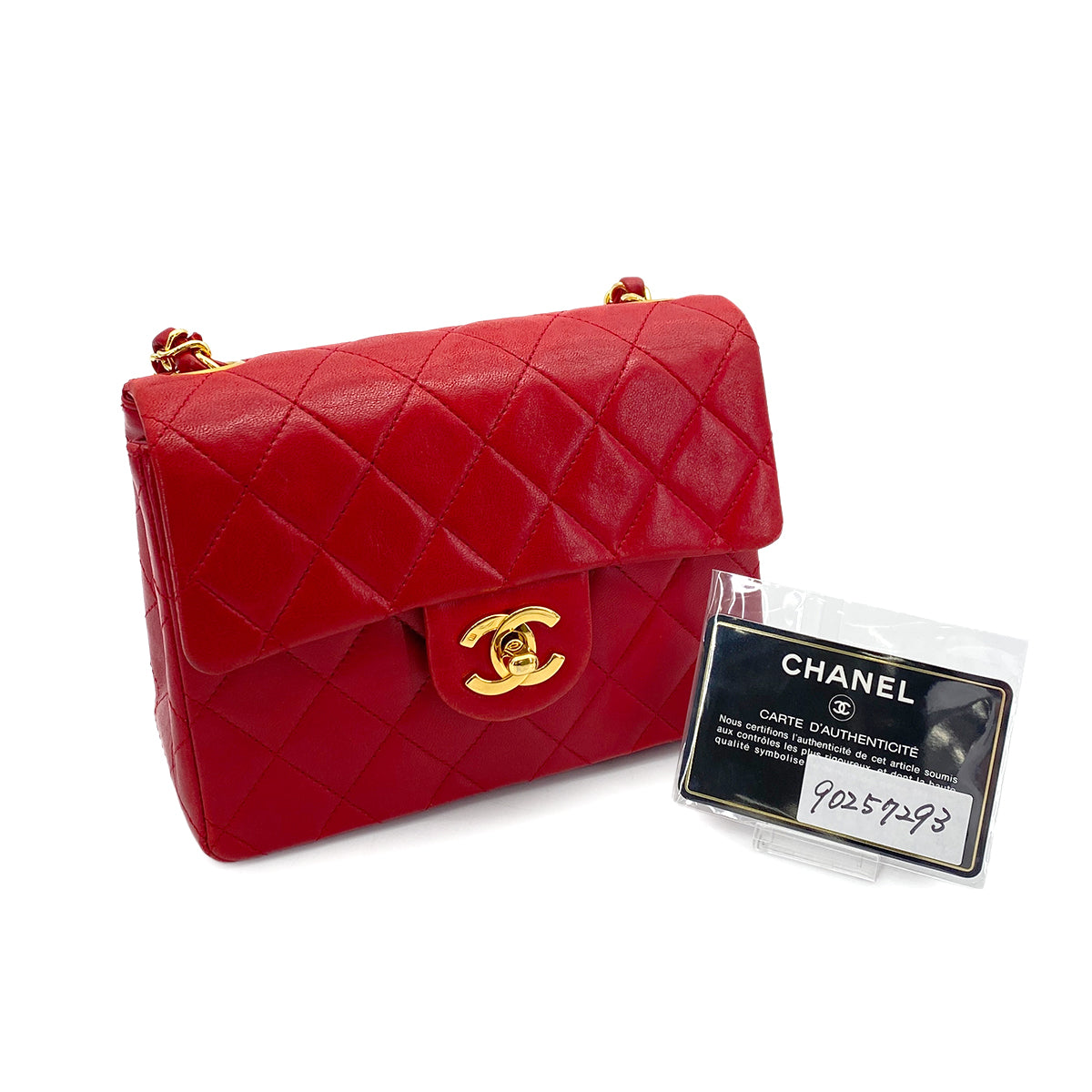 CHANEL VINTAGE MINI SQUARE 17 CHAIN SHOULDER BAG RED LAMB SKIN 90257293