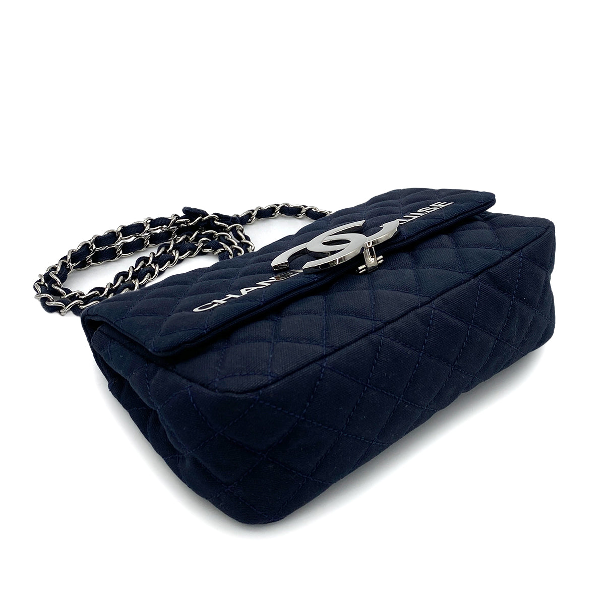 CHANEL VINTAGE CRUISE LINE CHAIN SHOULDER BAG NAVY CANVAS 90257309