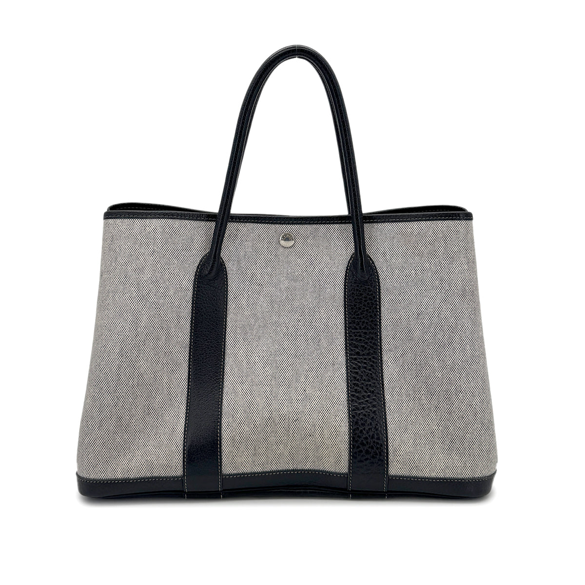 HERMES GARDEN PARTY PM BLACK TOILE H BUFFLE SKIPPER TOTE BAG □F 90257435