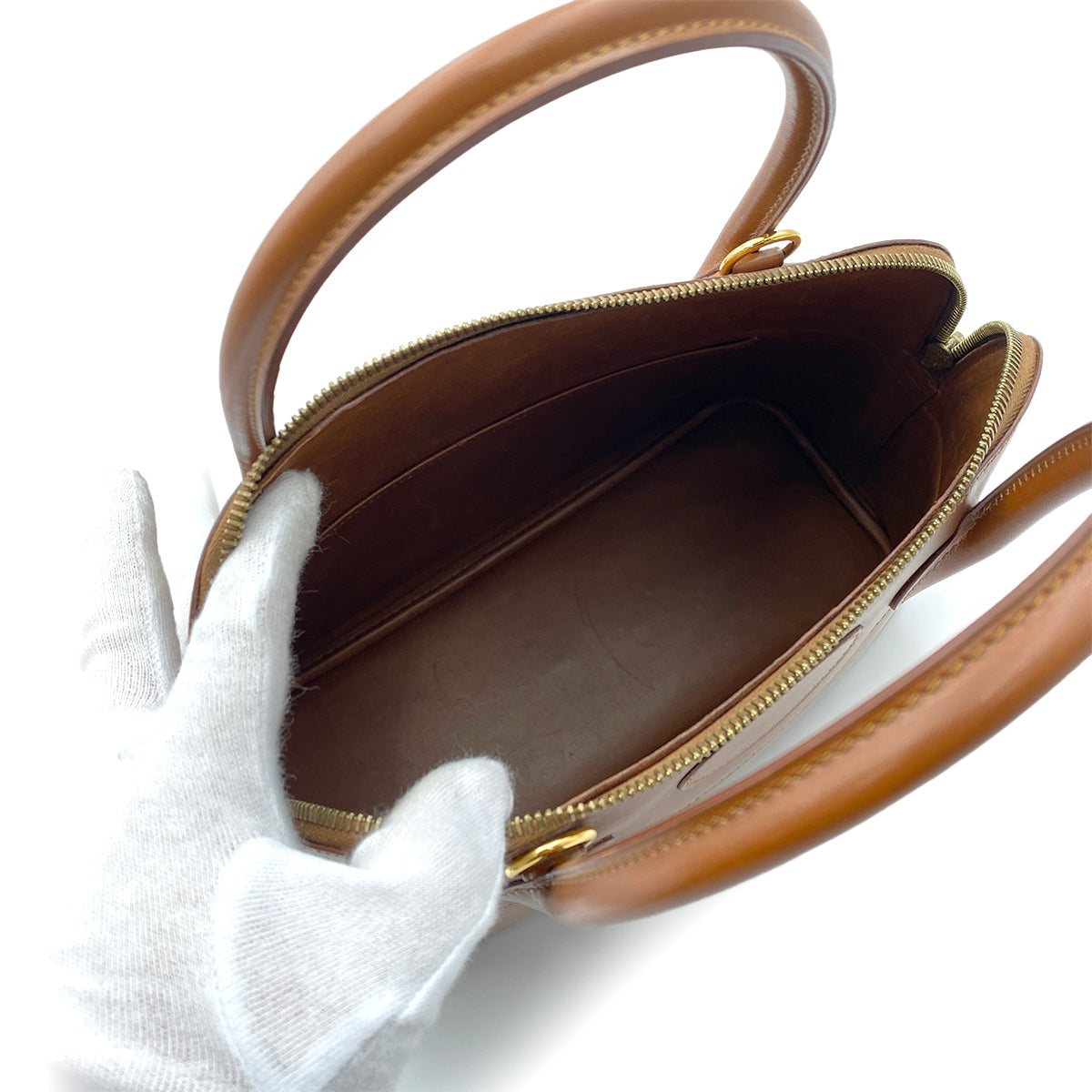 HERMES BOLIDE 31 NOISETTE BOXCALF HAND SHOULDER BAG □F 90257440