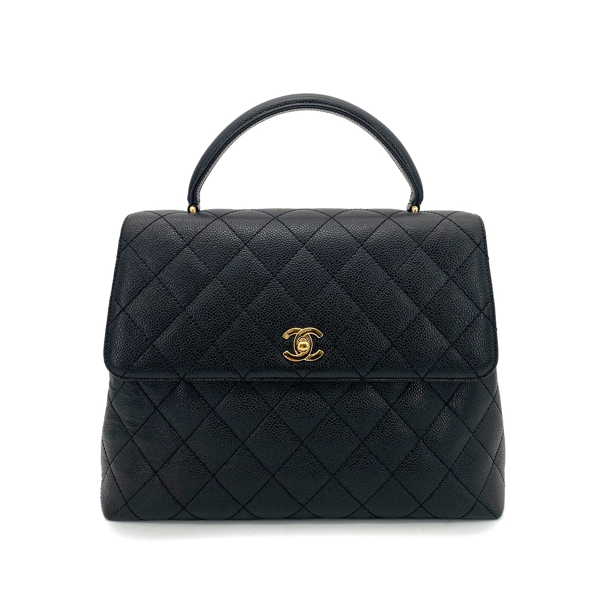 CHANEL VINTAGE MATELASSE HAND BAG BLACK CAVIAR SKIN 90257445