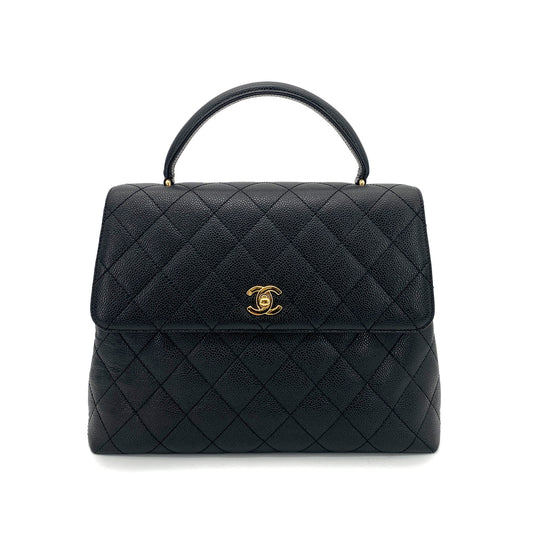CHANEL VINTAGE MATELASSE HAND BAG BLACK CAVIAR SKIN 90257445