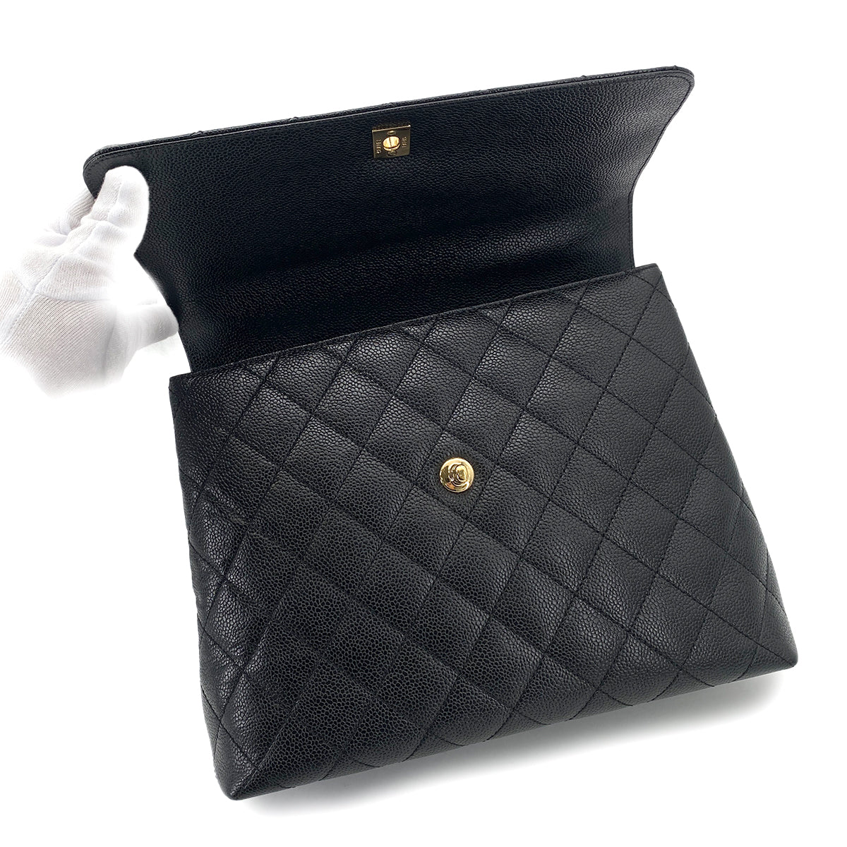 CHANEL VINTAGE MATELASSE HAND BAG BLACK CAVIAR SKIN 90257445