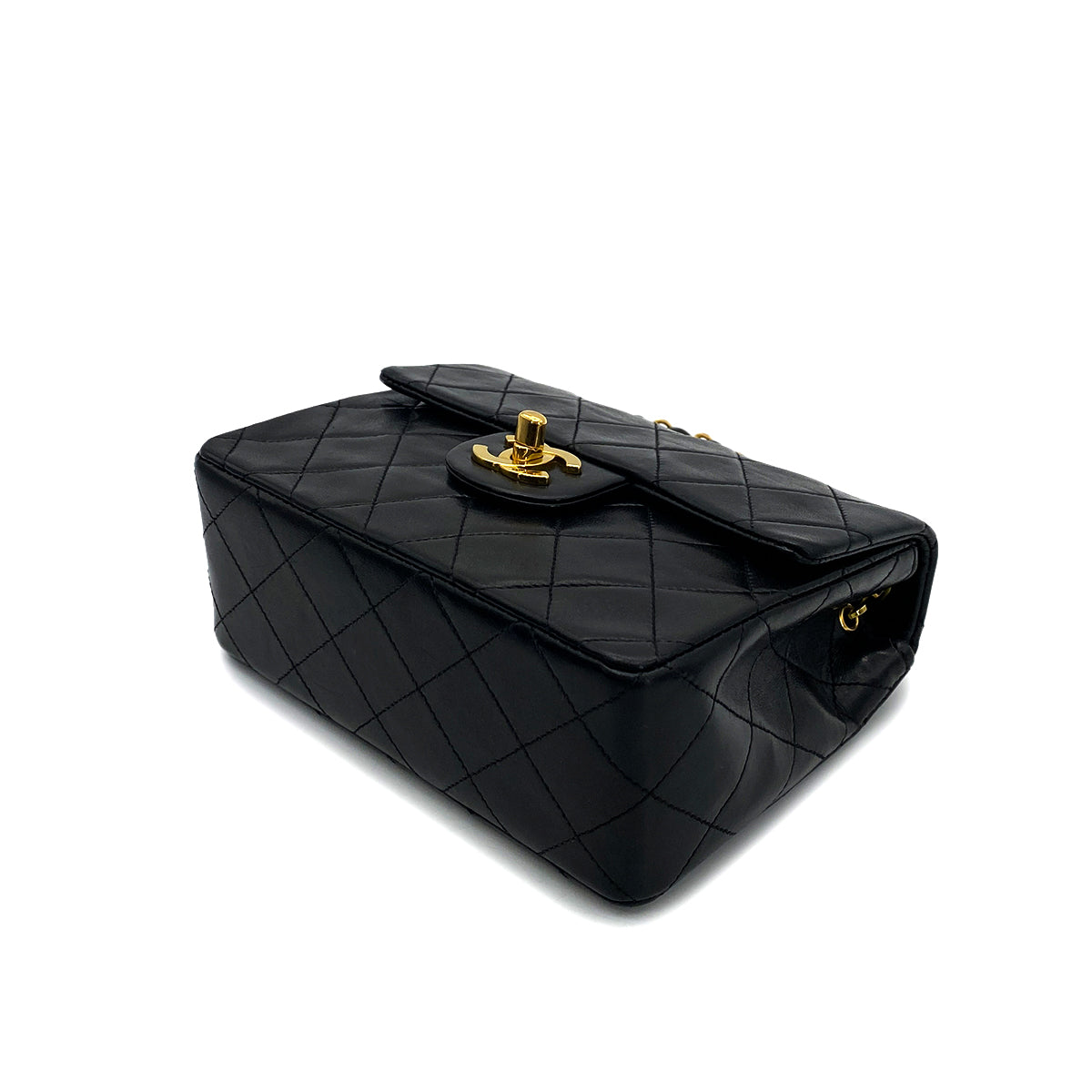 CHANEL VINTAGE MINI SQUARE 17 CHAIN SHOULDER BAG BLACK LAMB SKIN 90257451