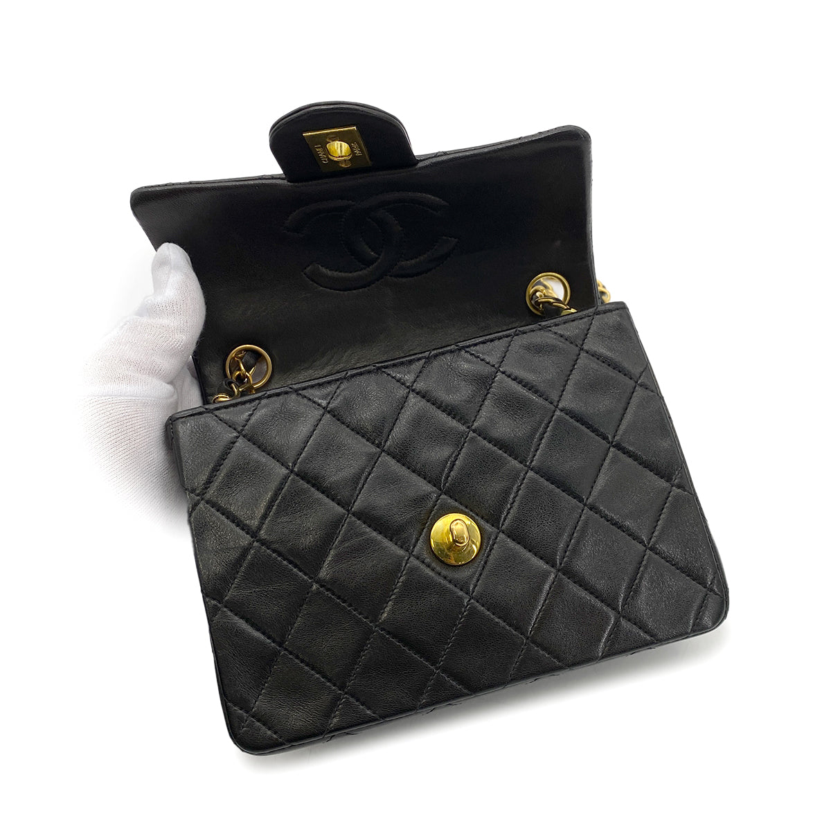 CHANEL VINTAGE MINI SQUARE 17 CHAIN SHOULDER BAG BLACK LAMB SKIN 90257451