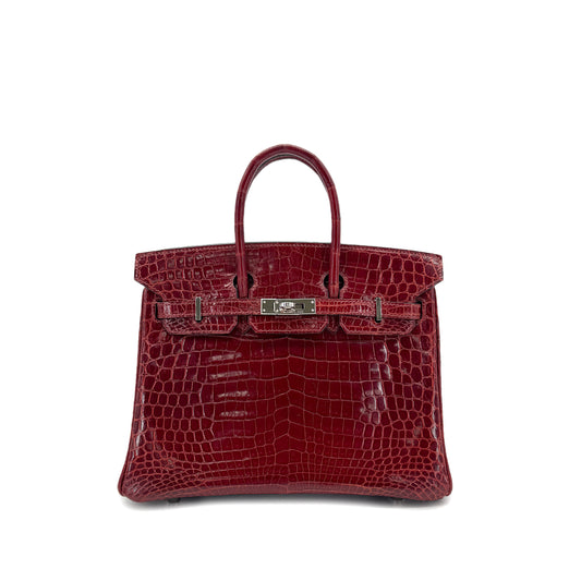 HERMES BIRKIN 25 ROUGE H CROCODILE NILOTICUS HAND BAG □L SHW 90257459