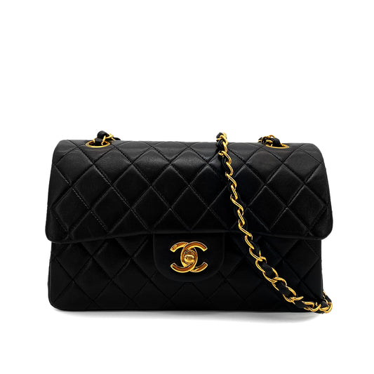 CHANEL VINTAGE CLASSIC FLAP SMALL CHAIN SHOULDER BAG BLACK LAMB SKIN 90257592