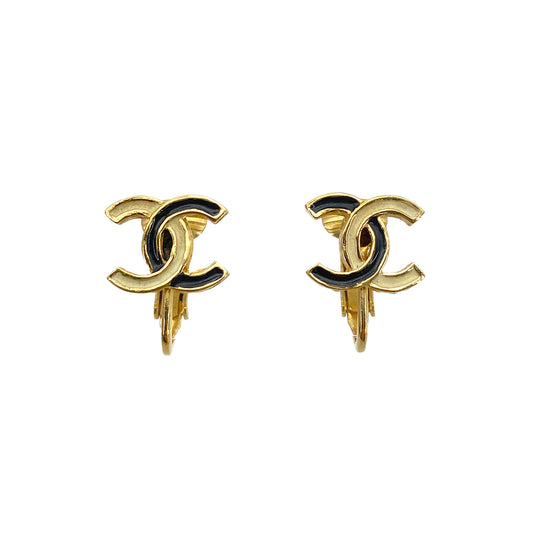 CHANEL VINTAGE EARRINGS COCOMARK BLACK WHITE ACCESSORY 90258038