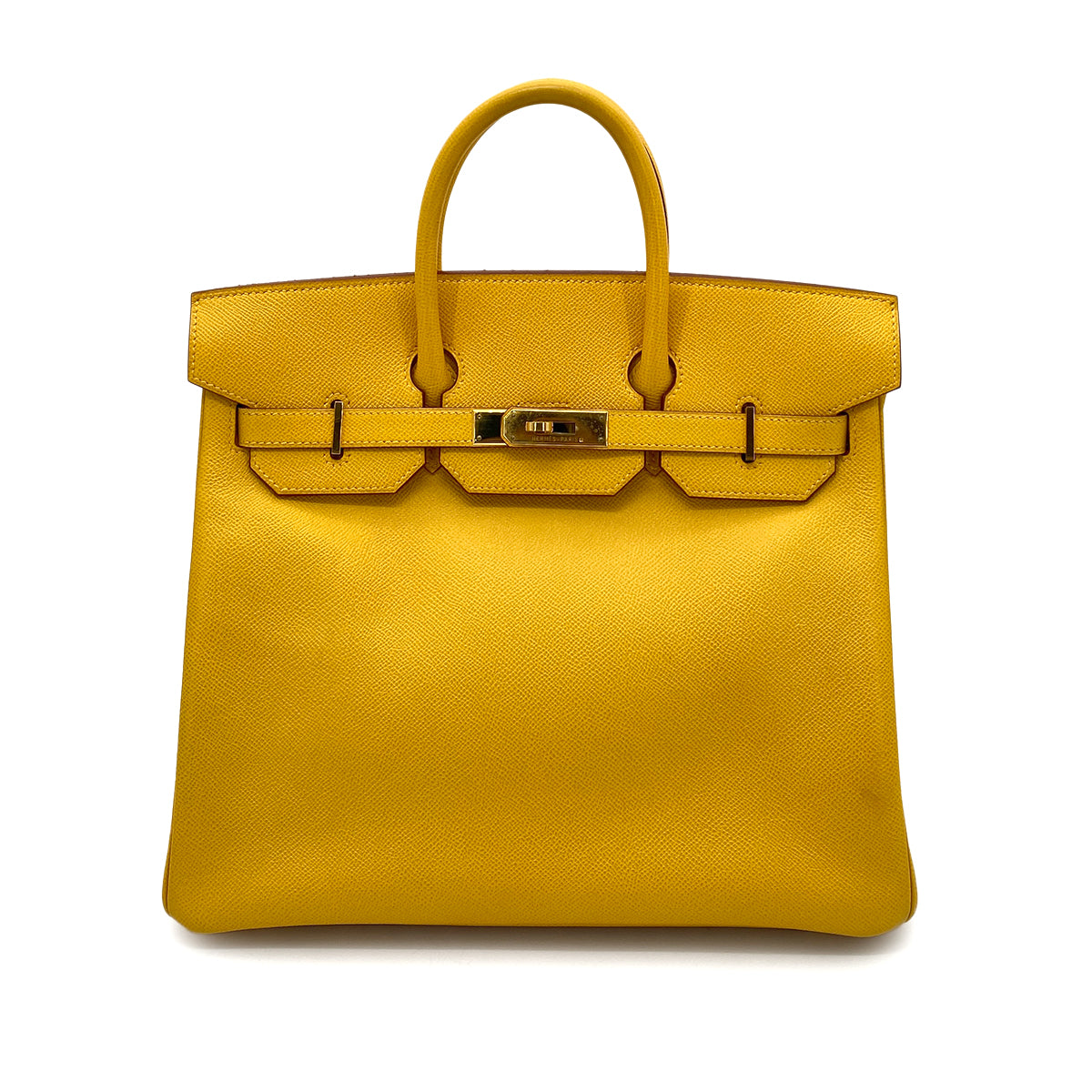 HERMES HAUT A COURROIES 32 JAUNE COUCHEVEL HAND BAG □A 90258052