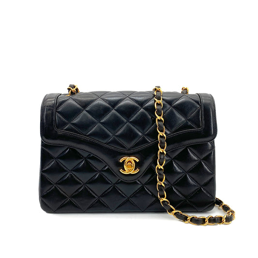 CHANEL MATELASSE CHAIN SHOULDER BAG BLACK LAMB SKIN 90258055