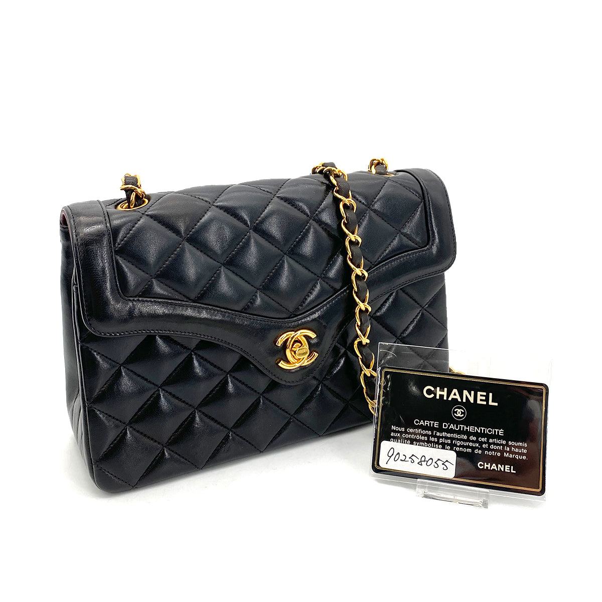 CHANEL MATELASSE CHAIN SHOULDER BAG BLACK LAMB SKIN 90258055