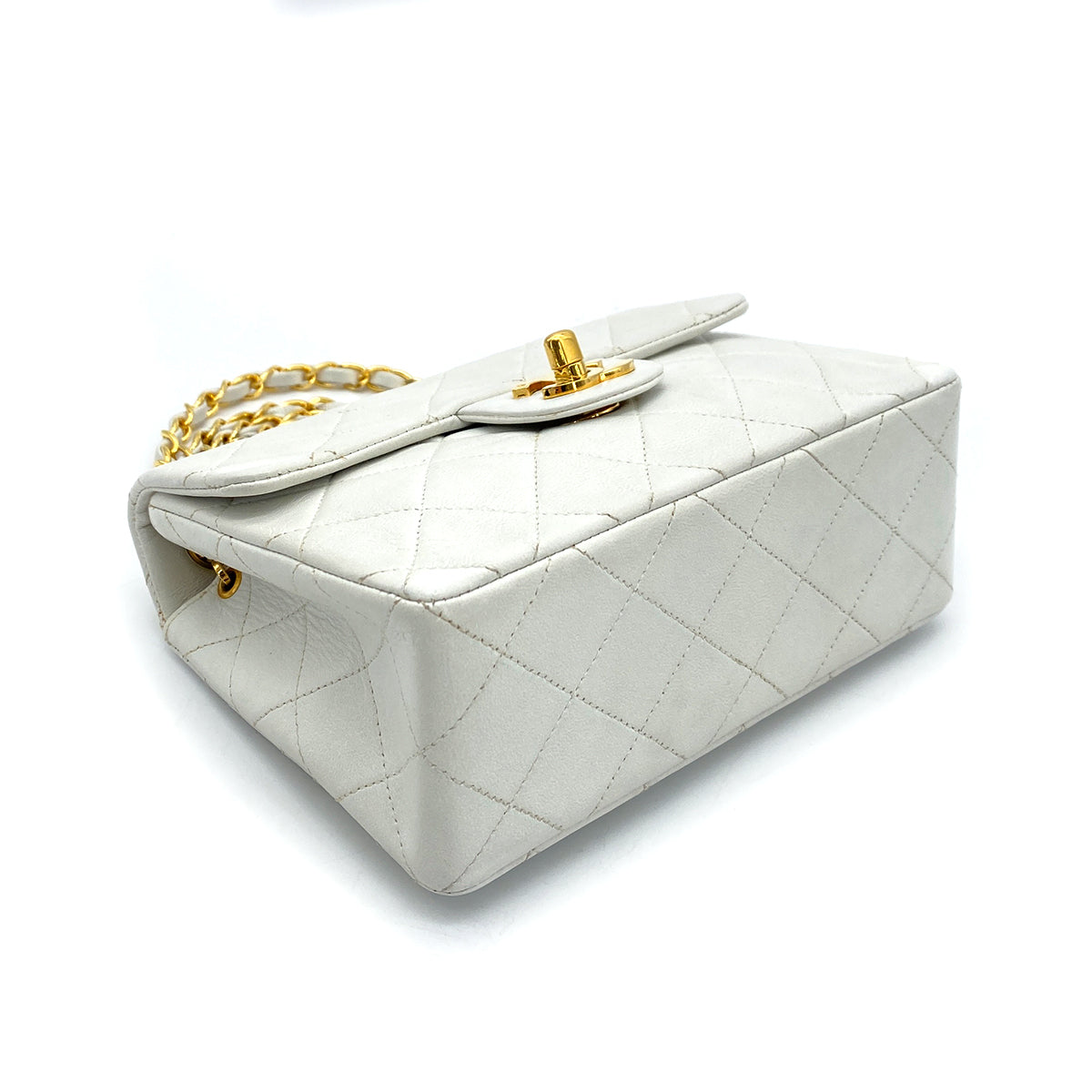 CHANEL VINTAGE MINI SQUARE 17 CHAIN SHOULDER BAG WHITE LAMB SKIN 90258056