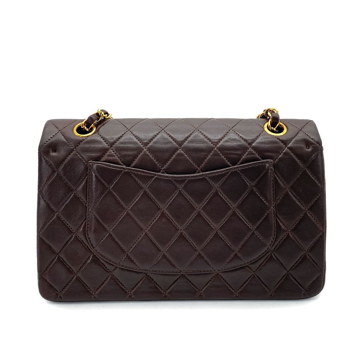 CHANEL VINTAGE CLASSIC FLAP MEDIUM CHAIN SHOULDER BAG BROWN LAMB SKIN 90258057