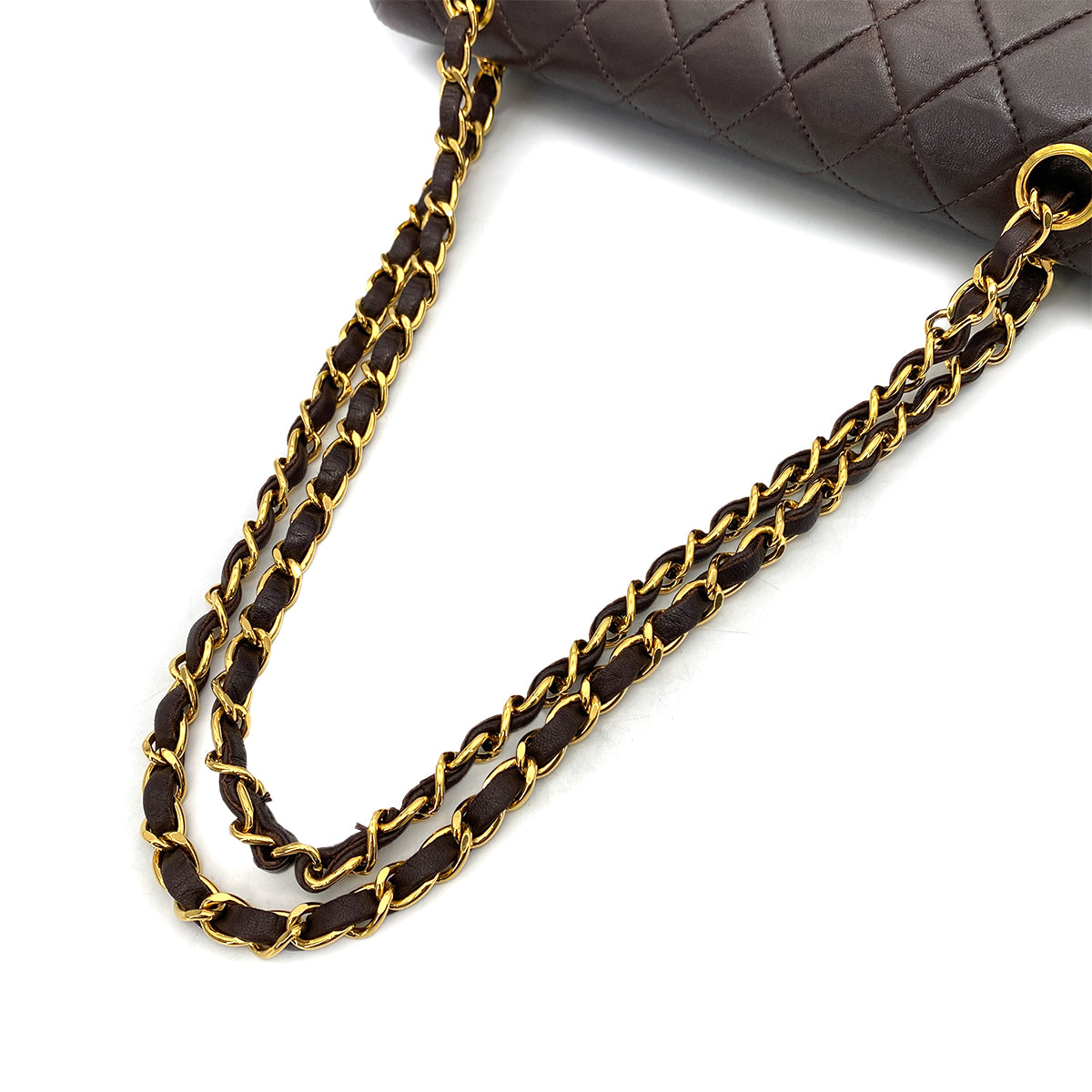 CHANEL VINTAGE CLASSIC FLAP MEDIUM CHAIN SHOULDER BAG BROWN LAMB SKIN 90258057