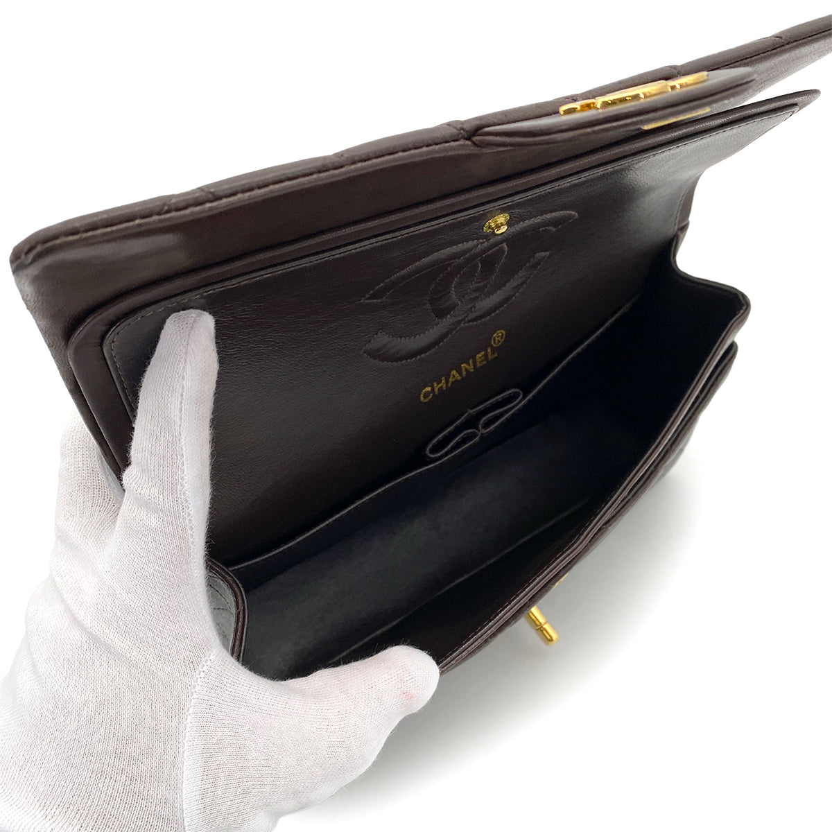 CHANEL VINTAGE CLASSIC FLAP MEDIUM CHAIN SHOULDER BAG BROWN LAMB SKIN 90258057