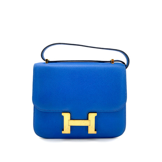 HERMES CONSTANCE MINI 18 BLUE COUCHVEL SHOULDER BAG 〇X 90258059
