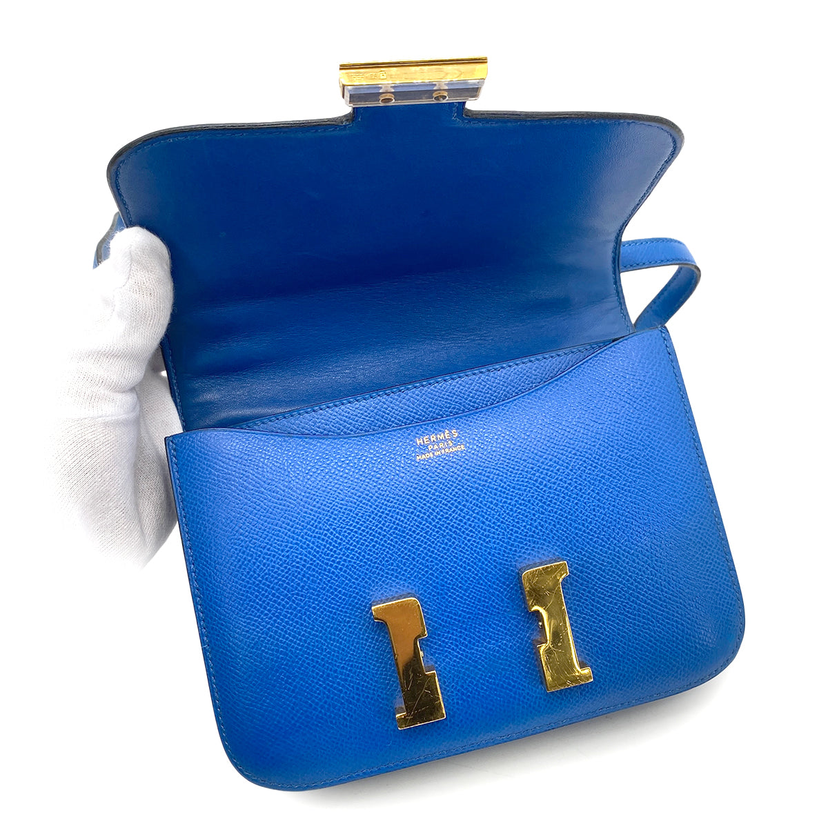 HERMES CONSTANCE MINI 18 BLUE COUCHVEL SHOULDER BAG 〇X 90258059