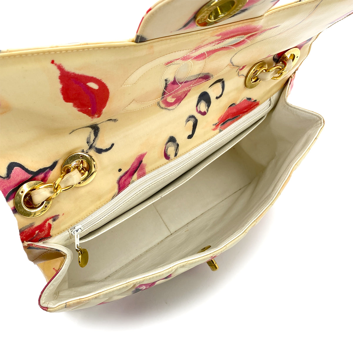 CHANEL VINTAGE MAXI MATELASSE 34 CHAIN SHOULDER BAG MULTICOLOR PVC LIPS&KISSES 90258063