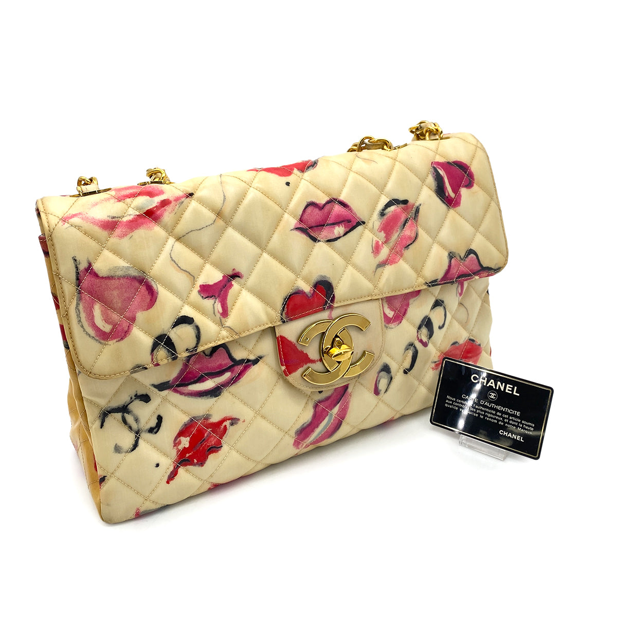 CHANEL VINTAGE MAXI MATELASSE 34 CHAIN SHOULDER BAG MULTICOLOR PVC LIPS&KISSES 90258063