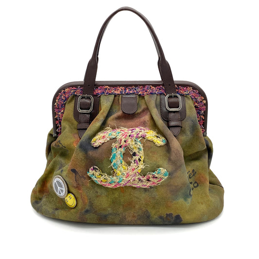 CHANEL EMBROIDARY BOWLING HAND BAG MULTICOLOR CANVAS LEATHER 90258066