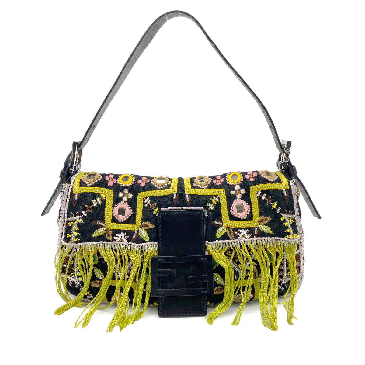 FENDI MAMMA BAGUETTE BEADS CANVAS SHOULDER BAG MULTICOLOR 90258068