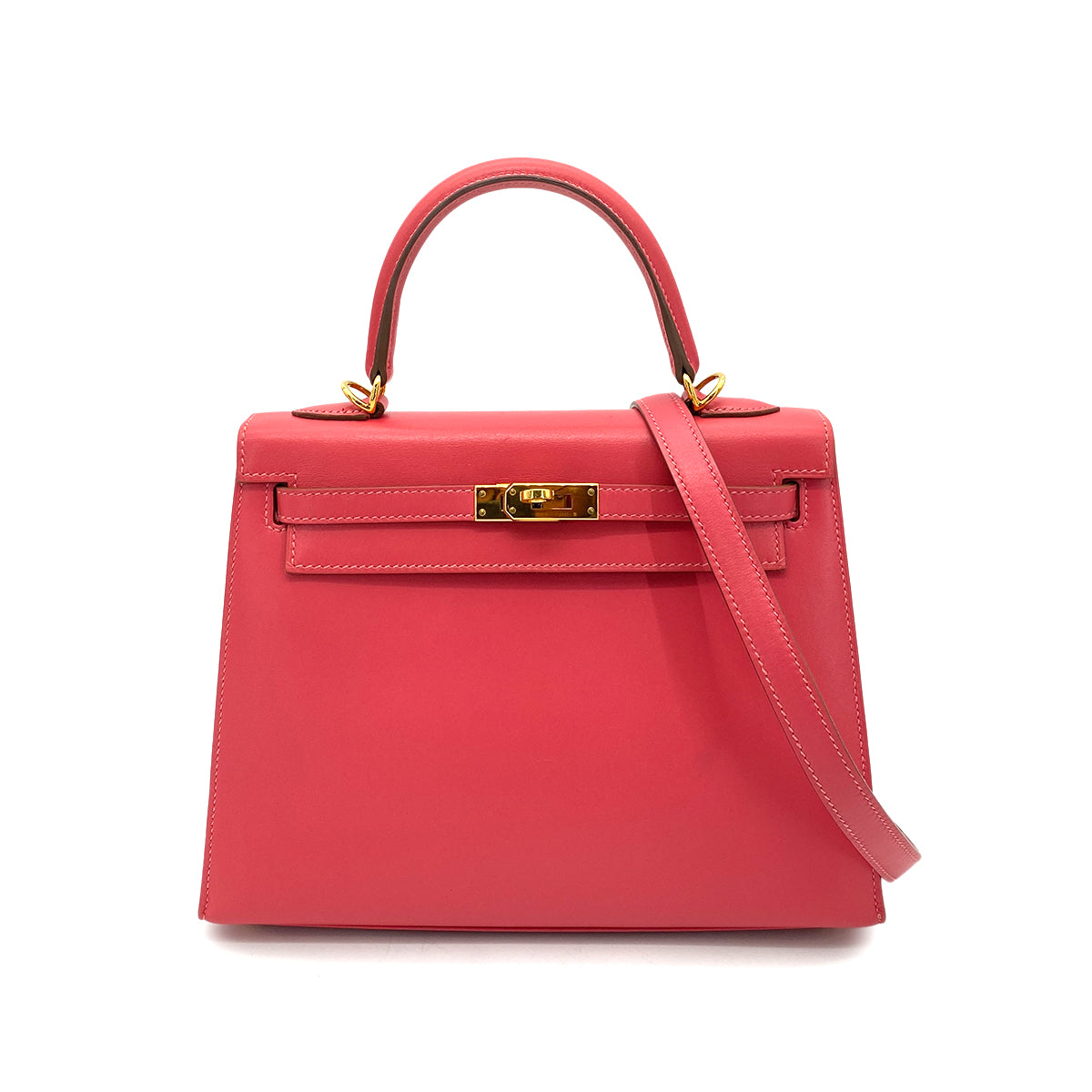 HERMES KELLY 25 SELLIER ROSE AZALEE BOX CALF HAND SHOULDER BAG GHW A 90258089