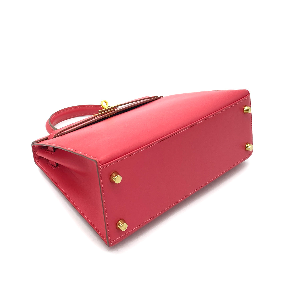 HERMES KELLY 25 SELLIER ROSE AZALEE BOX CALF HAND SHOULDER BAG GHW A 90258089