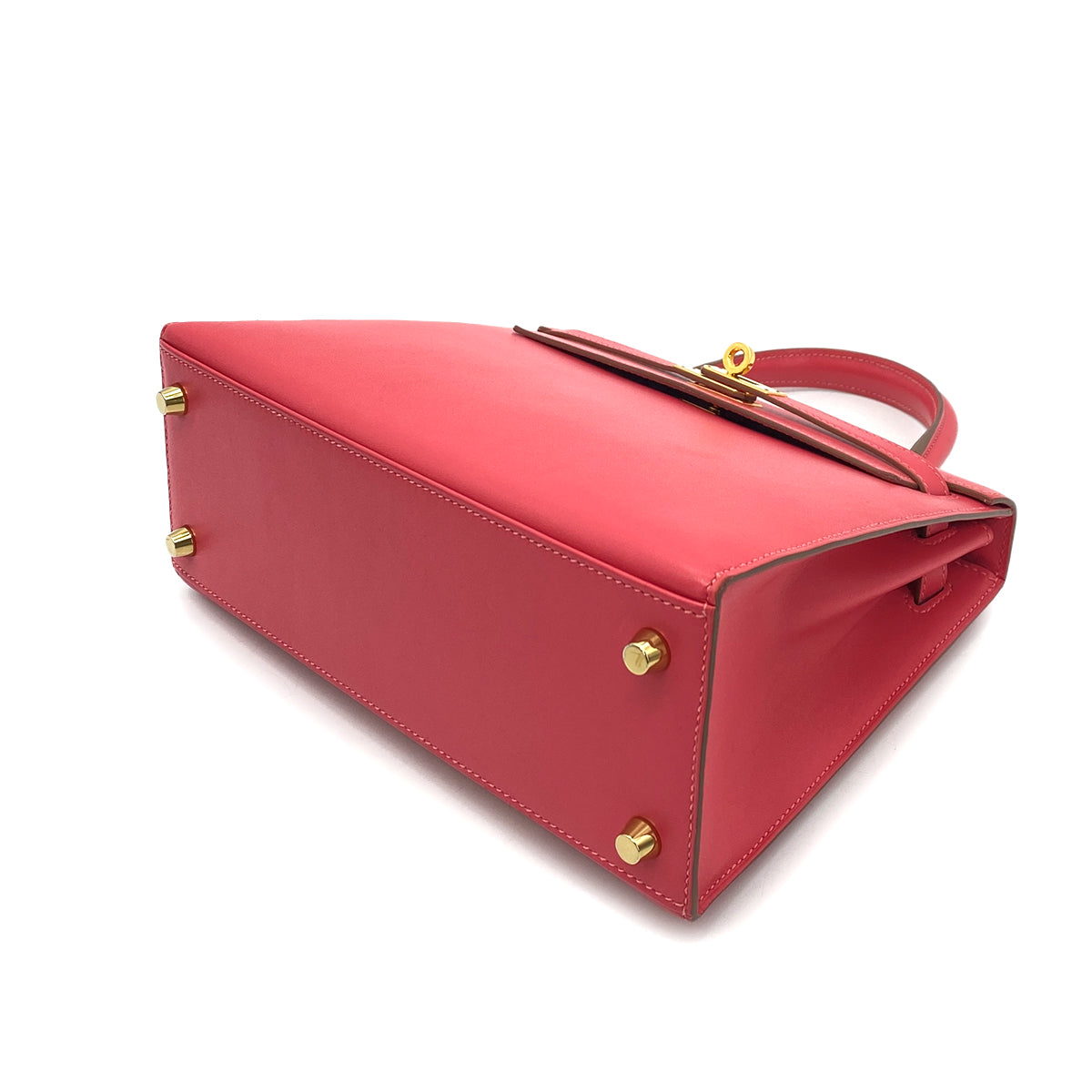 HERMES KELLY 25 SELLIER ROSE AZALEE BOX CALF HAND SHOULDER BAG GHW A 90258089