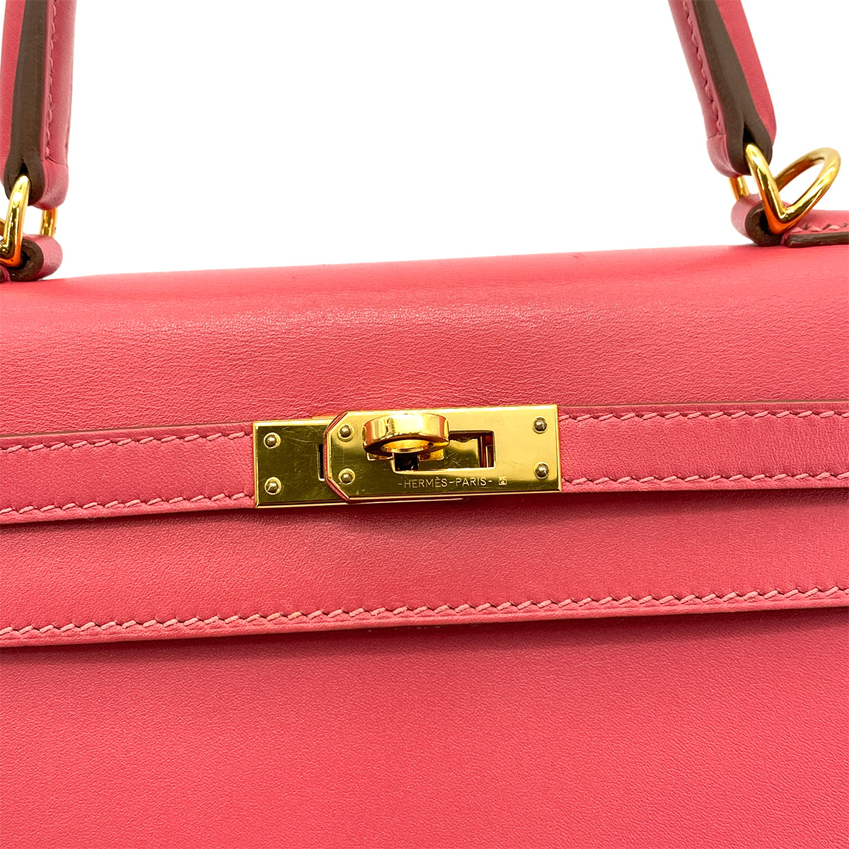 HERMES KELLY 25 SELLIER ROSE AZALEE BOX CALF HAND SHOULDER BAG GHW A 90258089