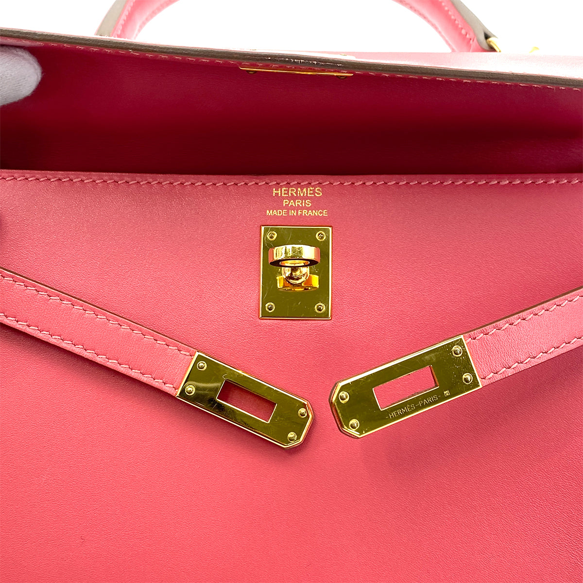 HERMES KELLY 25 SELLIER ROSE AZALEE BOX CALF HAND SHOULDER BAG GHW A 90258089