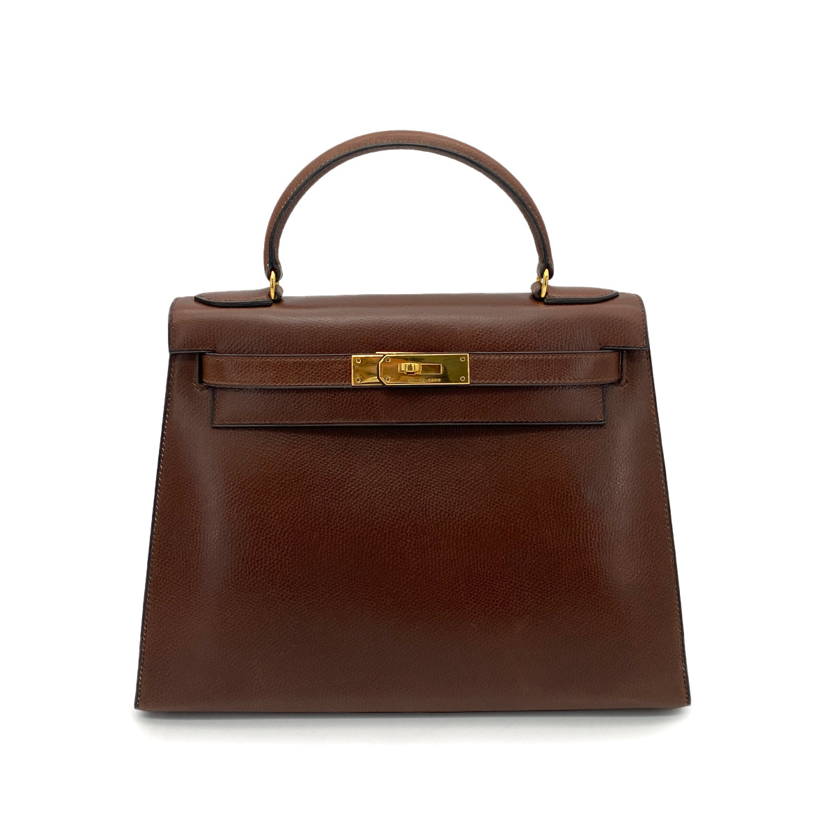 HERMES KELLY 28 SELLIER BROWN LISSE HAND BAG 〇J GHW 90258098