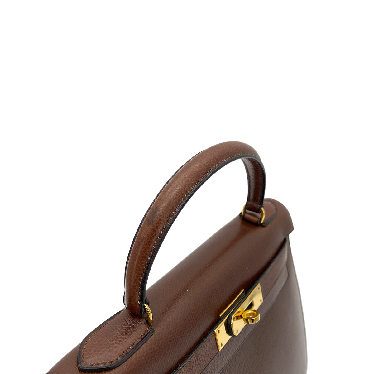 HERMES KELLY 28 SELLIER BROWN LISSE HAND BAG 〇J GHW 90258098