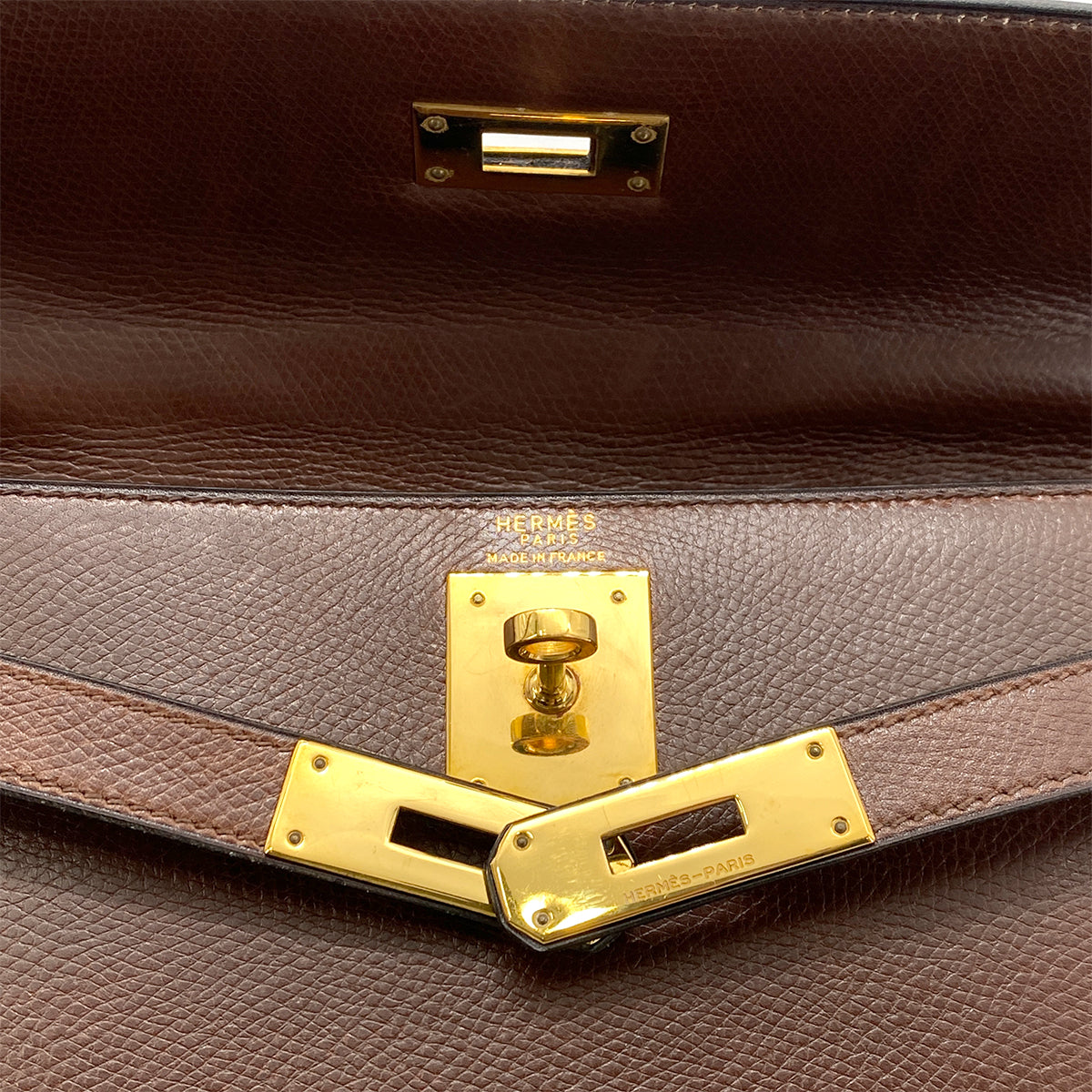 HERMES KELLY 28 SELLIER BROWN LISSE HAND BAG 〇J GHW 90258098