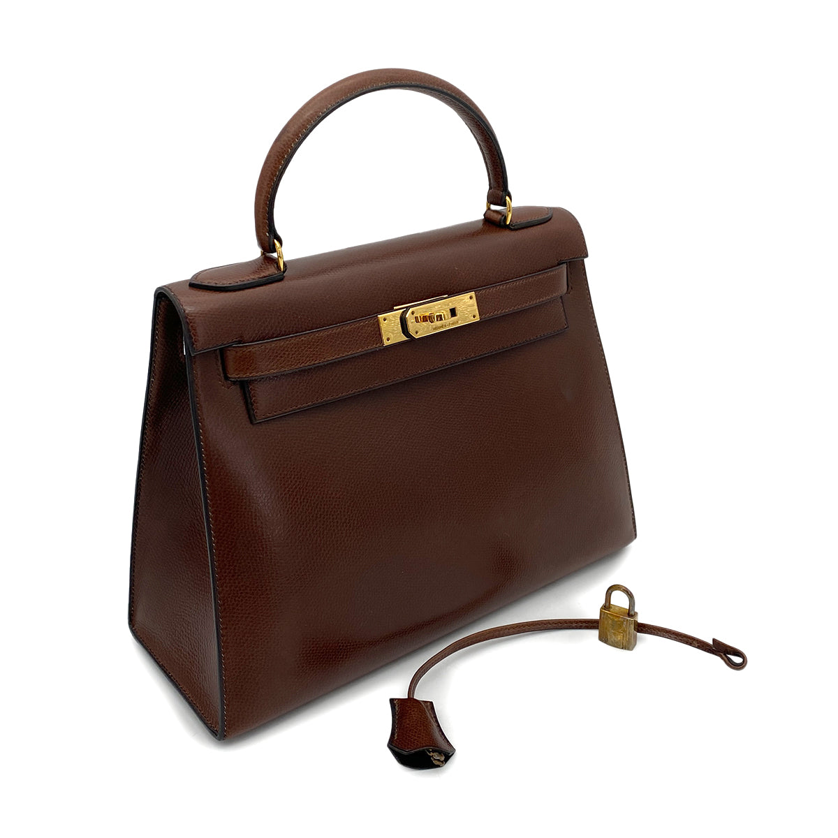 HERMES KELLY 28 SELLIER BROWN LISSE HAND BAG 〇J GHW 90258098