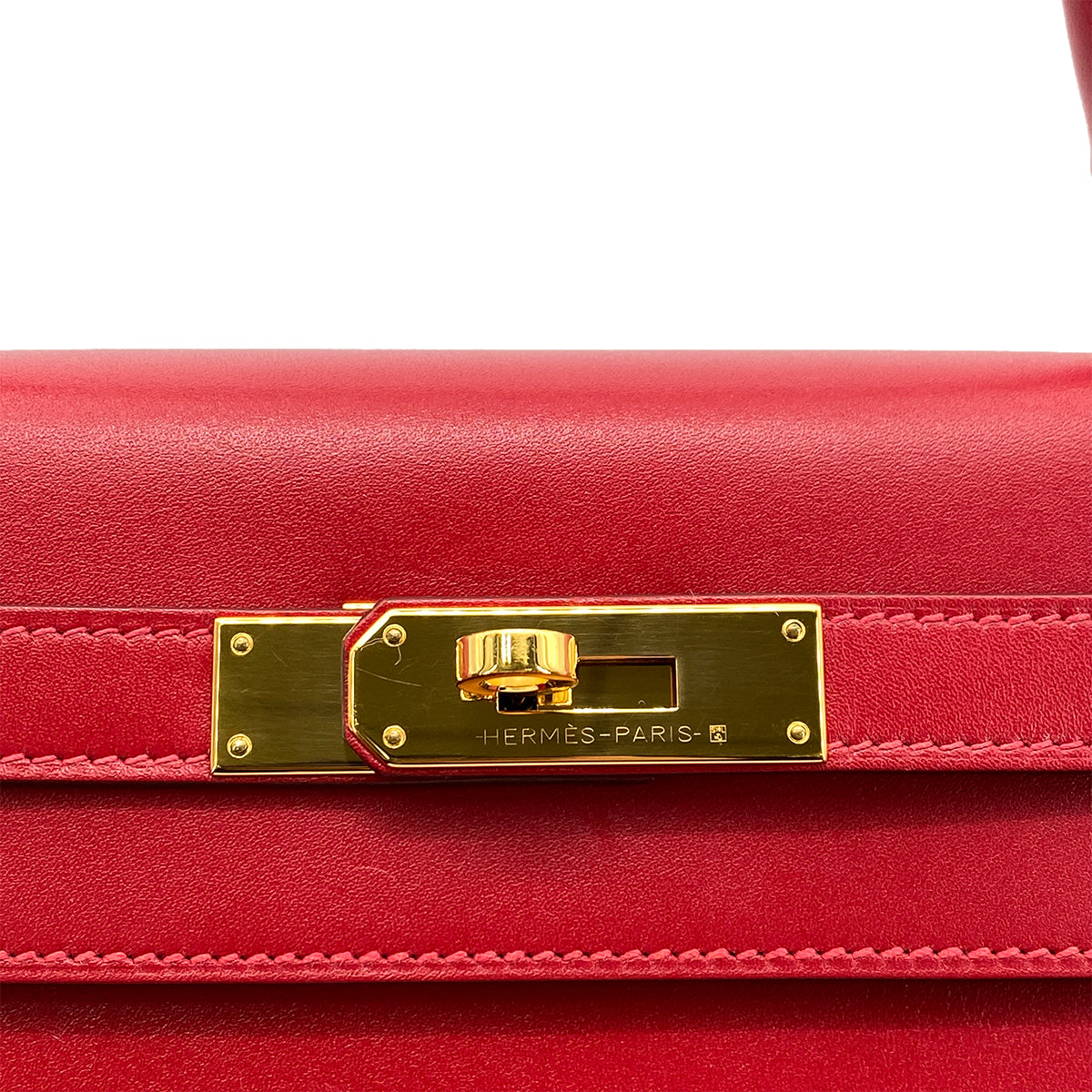 HERMES KELLY 28 SELLIER ROUGE VIF VEAU TADELAKT HAND SHOULDER BAG A GHW 90258099