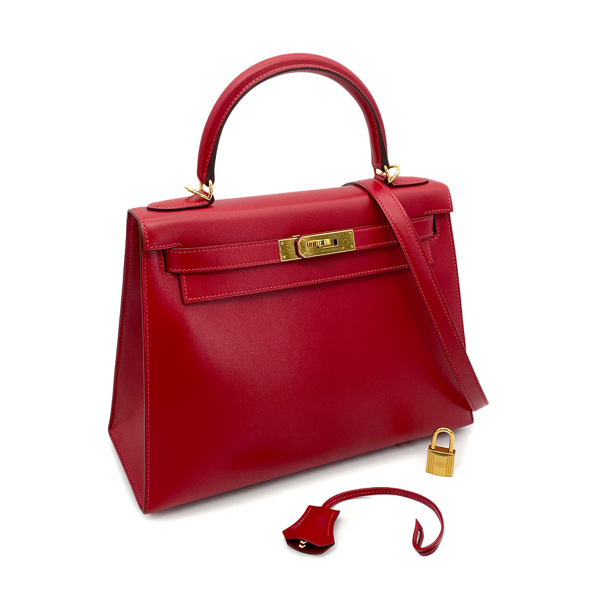 HERMES KELLY 28 SELLIER ROUGE VIF VEAU TADELAKT HAND SHOULDER BAG A GHW 90258099