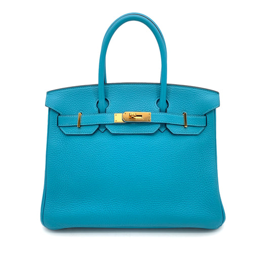HERMES BIRKIN 30 TURQUOISE TAURILLON CLEMENCE HAND BAG □R GHW 90258105