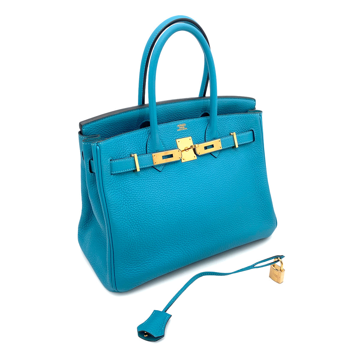 HERMES BIRKIN 30 TURQUOISE TAURILLON CLEMENCE HAND BAG □R GHW 90258105