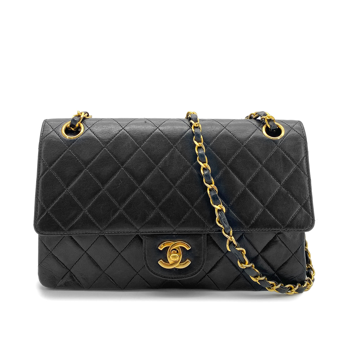CHANEL VINTAGE CHAIN SHOULDER BAG BLACK LAMB SKIN 90258109