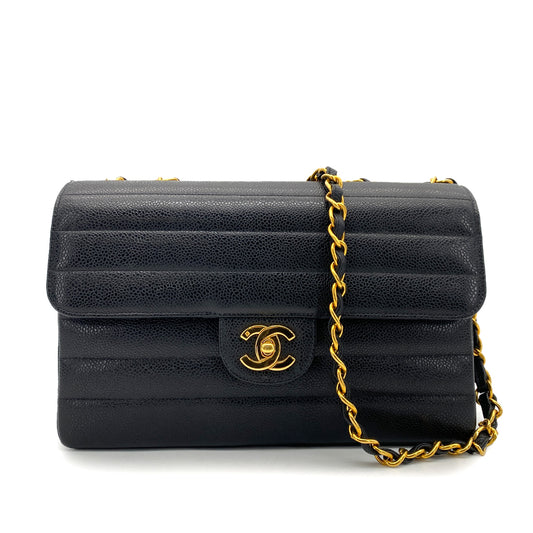CHANEL VINTAGE MADEMOISELLE CHAIN SHOULDER BAG BLACK CAVIAR SKIN 90258112