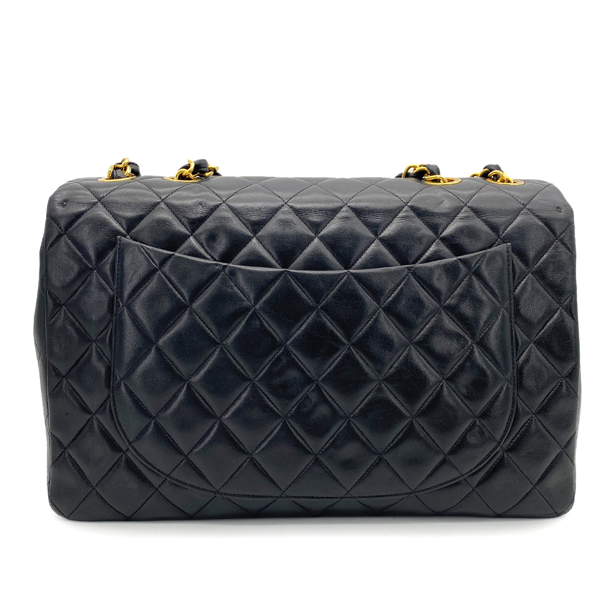 CHANEL VINTAGE MAXI MATELASSE 34 CHAIN SHOULDER BAG BLACK LAMB SKIN 90258113