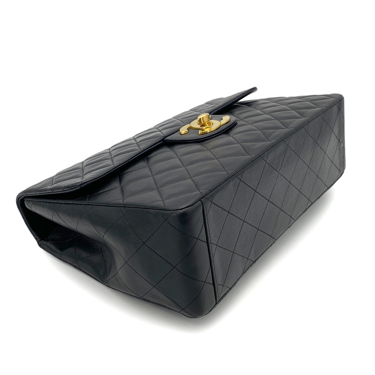 CHANEL VINTAGE MAXI MATELASSE 34 CHAIN SHOULDER BAG BLACK LAMB SKIN 90258113