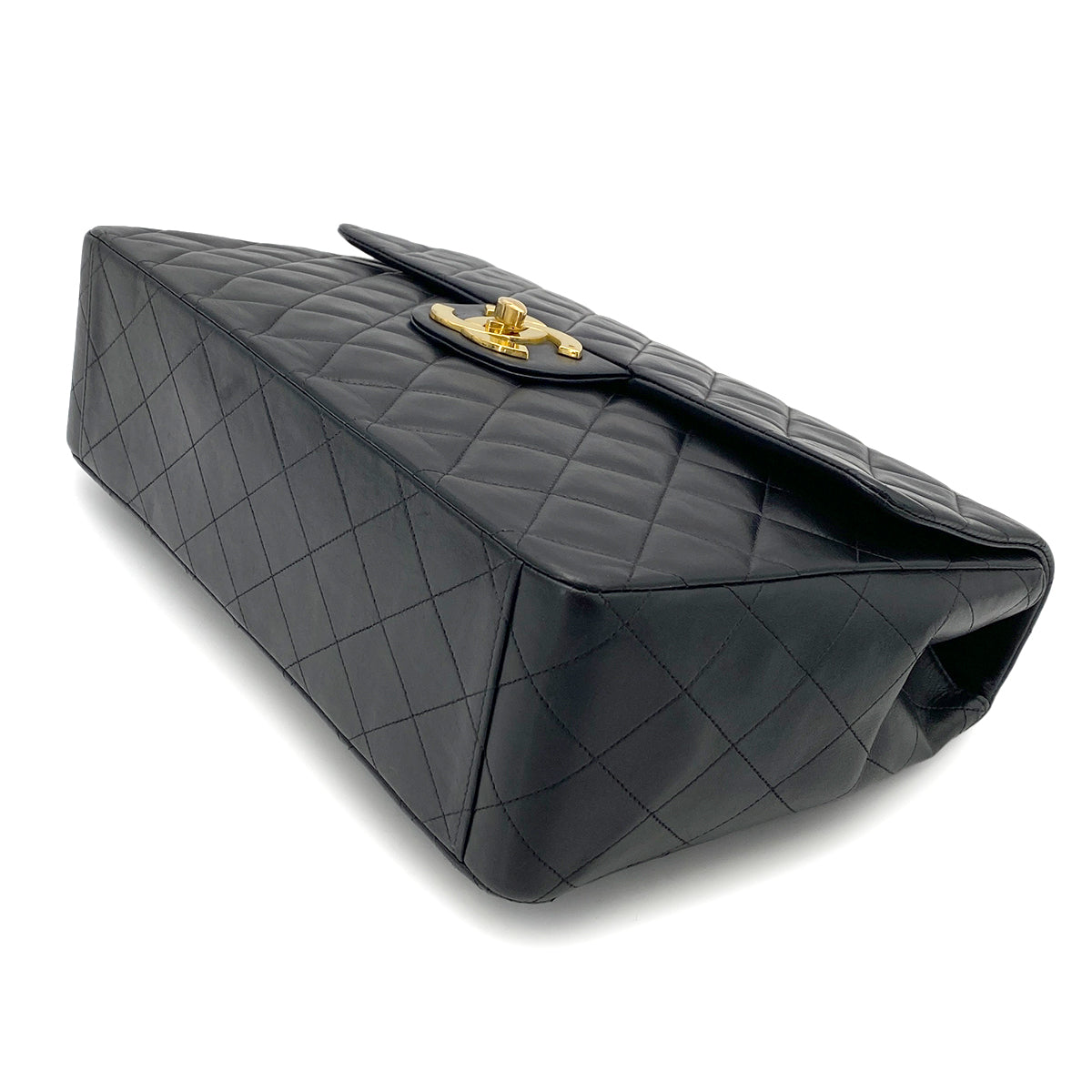 CHANEL VINTAGE MAXI MATELASSE 34 CHAIN SHOULDER BAG BLACK LAMB SKIN 90258113