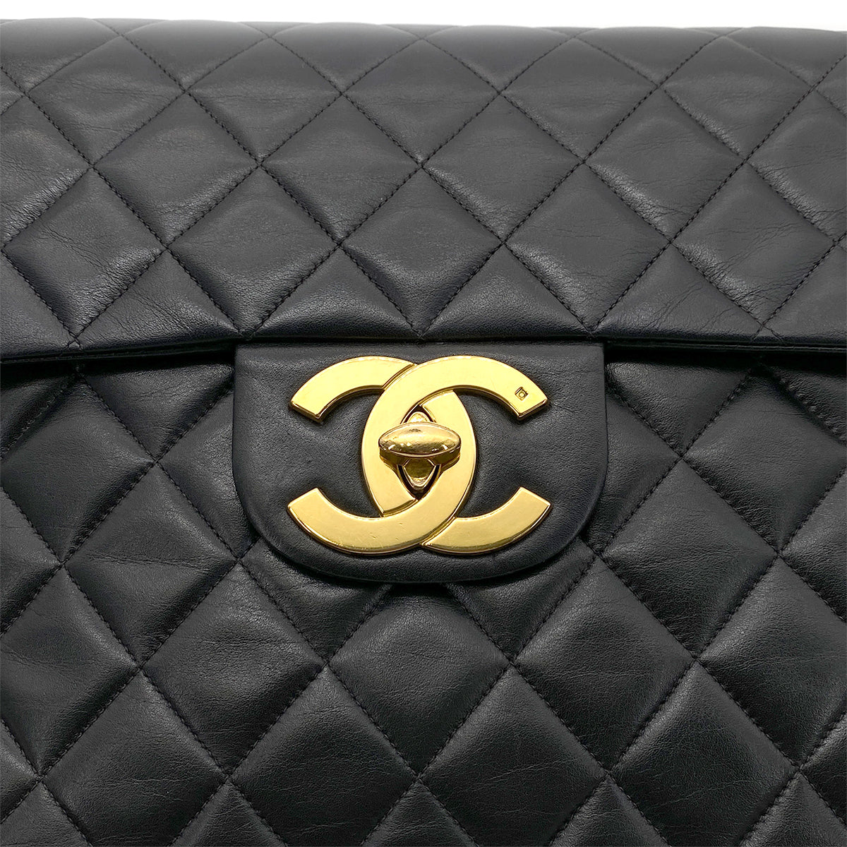 CHANEL VINTAGE MAXI MATELASSE 34 CHAIN SHOULDER BAG BLACK LAMB SKIN 90258113