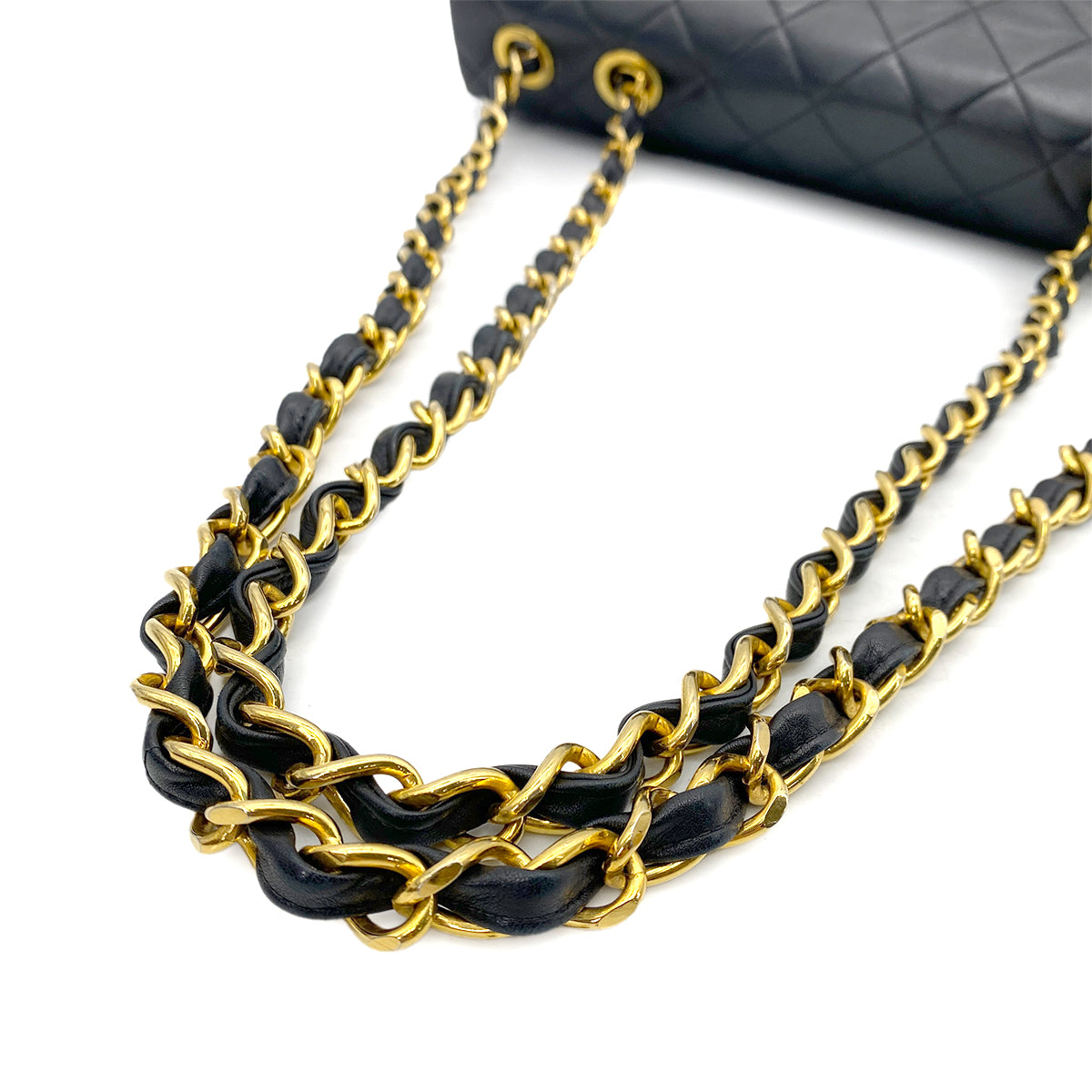 CHANEL VINTAGE MAXI MATELASSE 34 CHAIN SHOULDER BAG BLACK LAMB SKIN 90258113