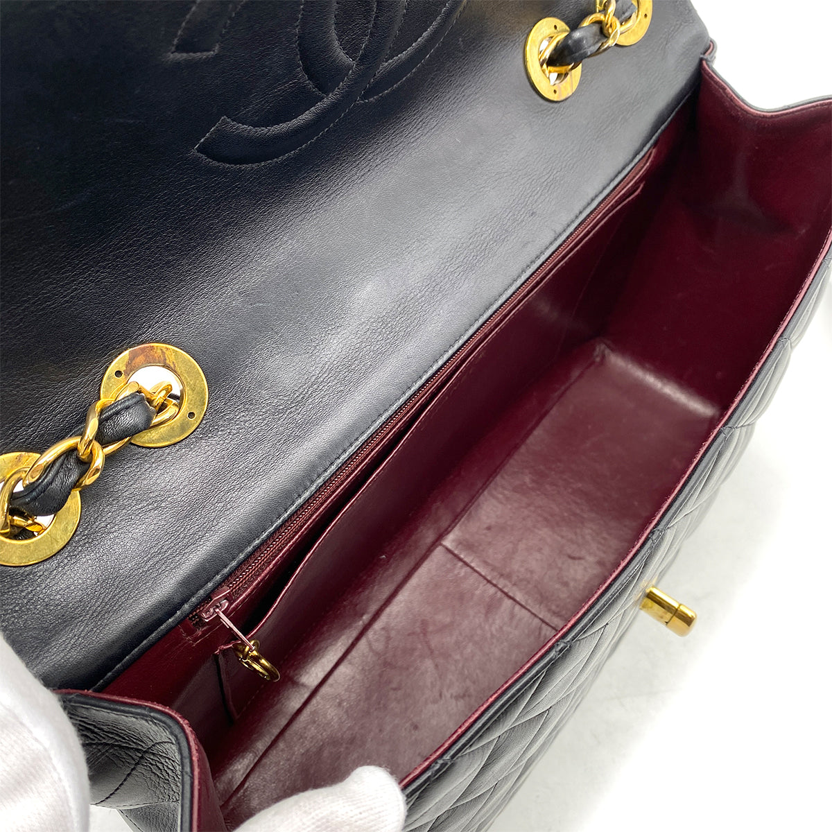 CHANEL VINTAGE MAXI MATELASSE 34 CHAIN SHOULDER BAG BLACK LAMB SKIN 90258113