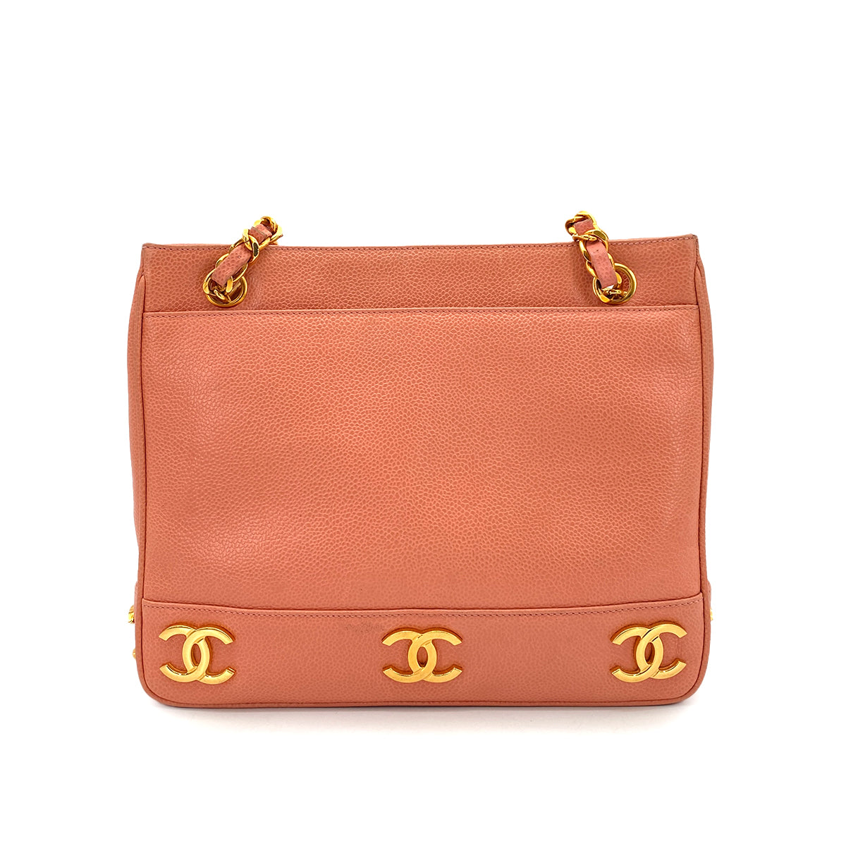 CHANEL VINTAGE TRIPLE COCO SHOULDER BAG PINK CAVIAR SKIN 90258118