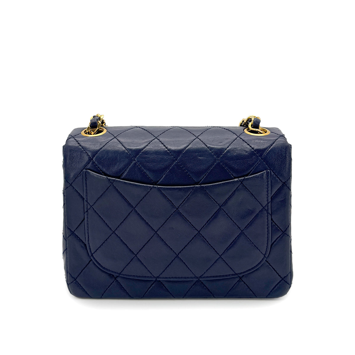 CHANEL VINTAGE MINI SQUARE 17 CHAIN SHOULDER BAG NAVY LAMB SKIN 90258120